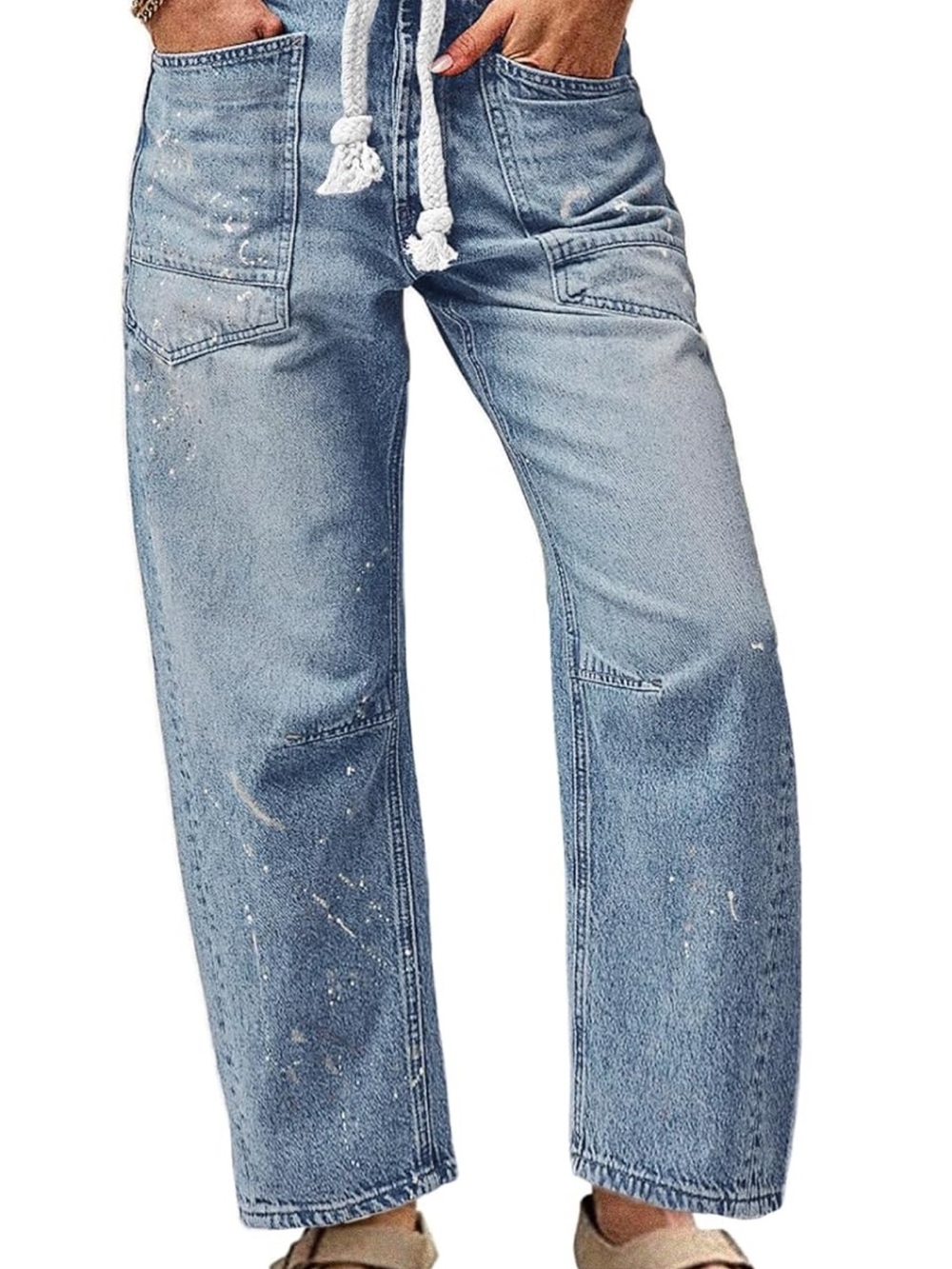 Light Wash Paint-Splatter Straight Leg Jeans